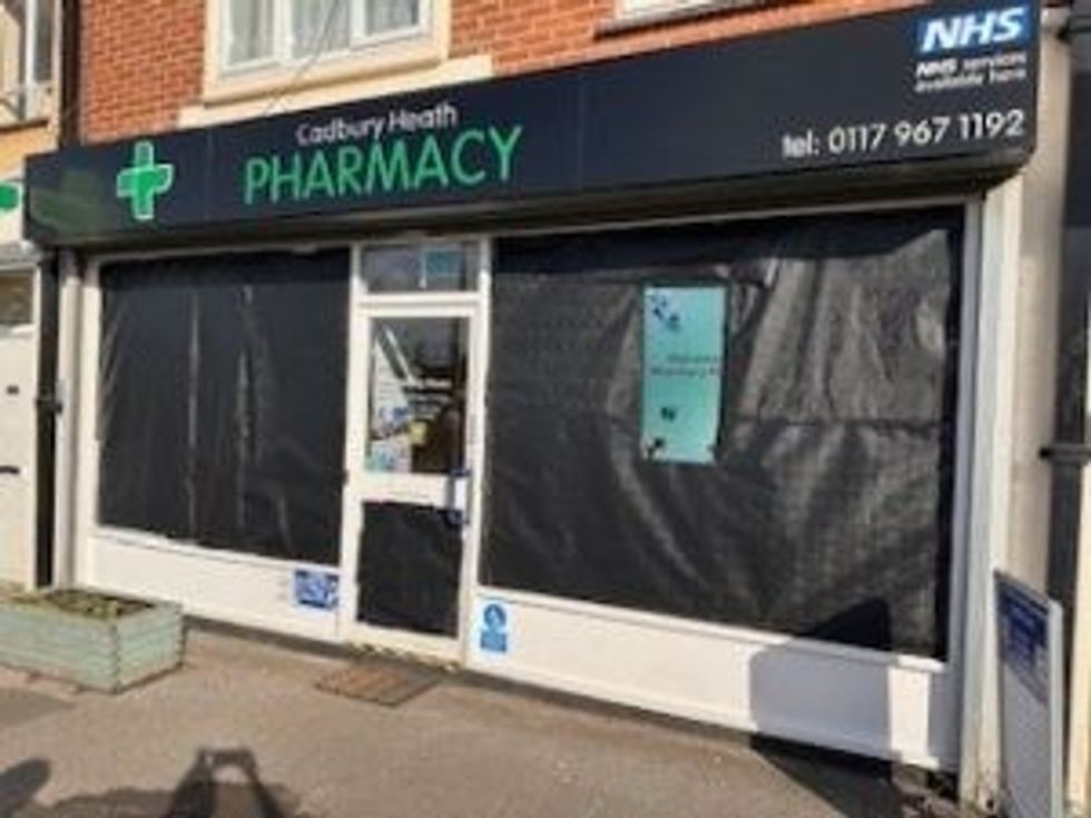 Blacked out windows Cadbury health pharmacy