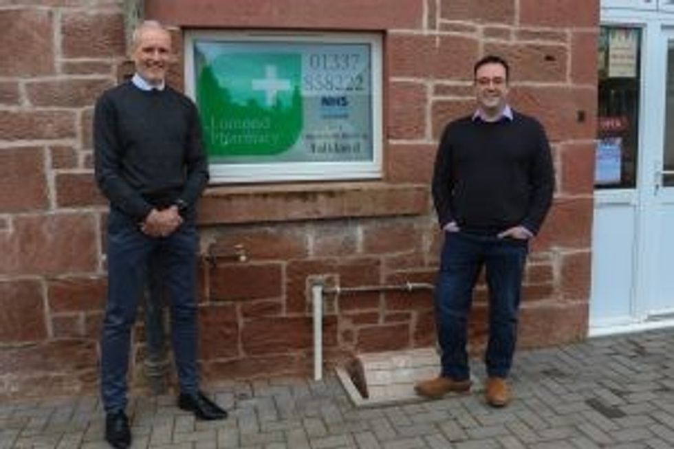 L R Scott Hutchinson Relationship Manager at Unity Trust Bank and Raymond Kelly Owner of Lomond Pharmacy